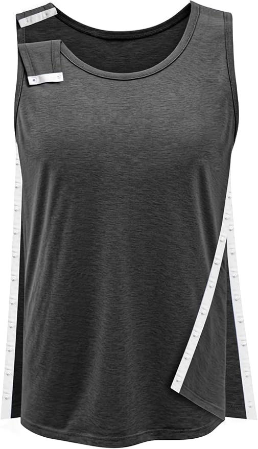 Shoulder & Side Full Snap-Access Tank Tops，Post Surgery Shirts Shoulder Arm Broken Breast Recovery Tank Tops - Unisex Sizing